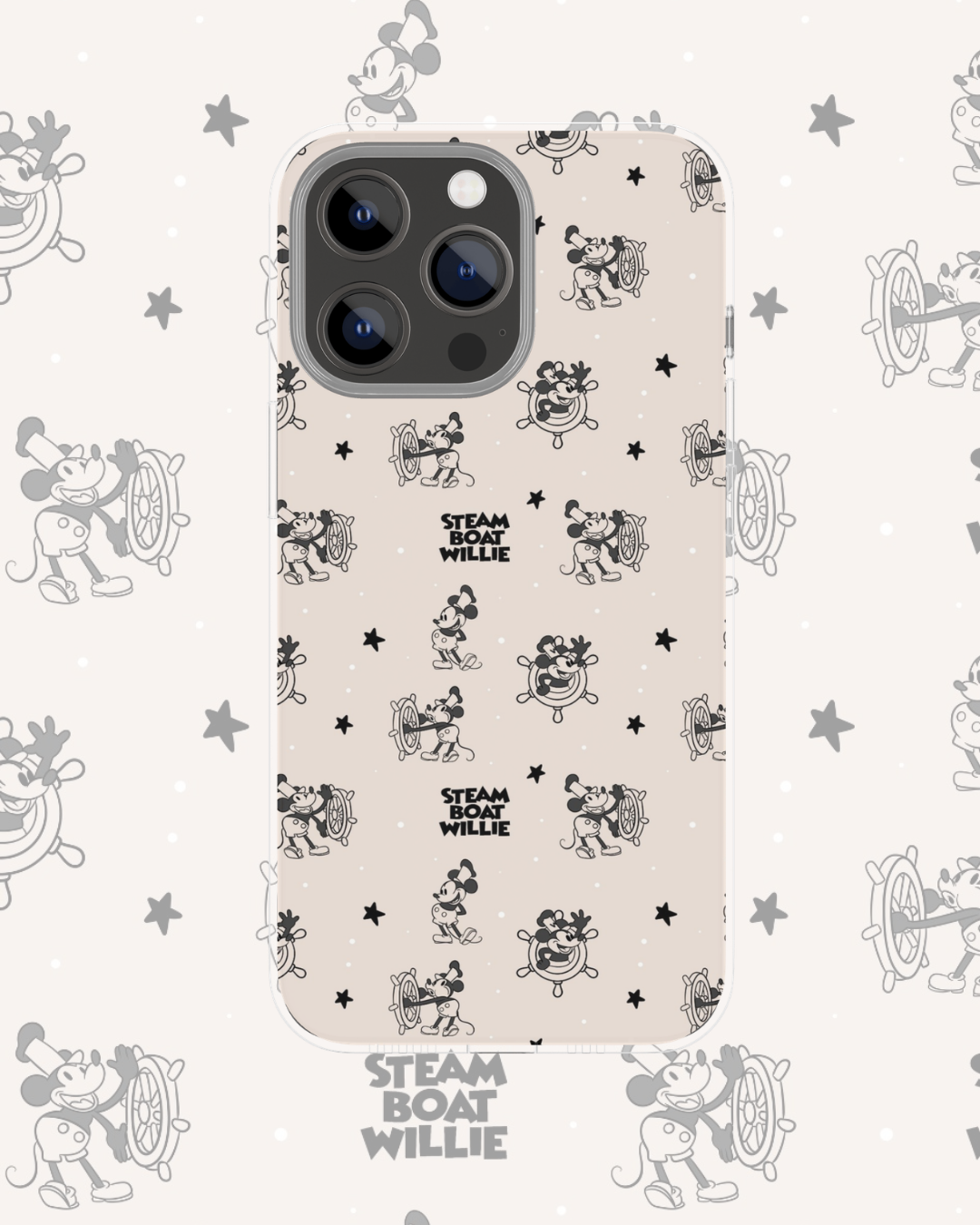Whistle While You Scroll Phone Case – Vintage Cartoon Style black transparent